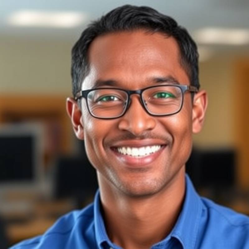 A professional headshot of David Kamba, co-founder and CEO of Outback Learning, a smiling man with short black hair, wearing a blue shirt and glasses, standing in an office setting.
